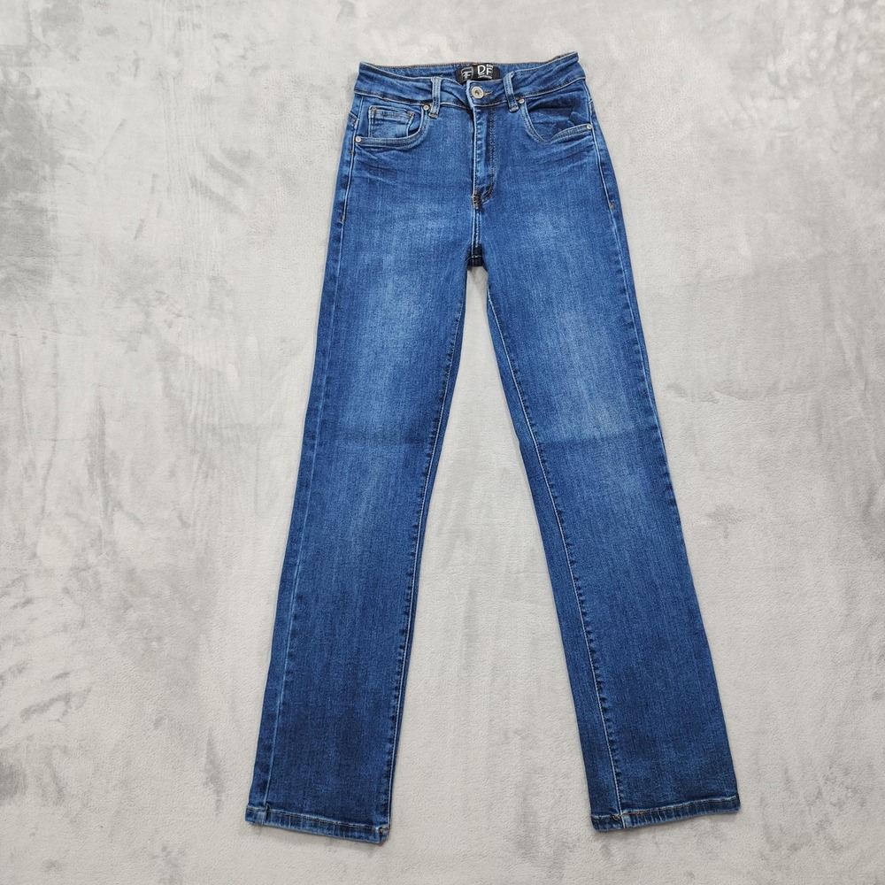 DEOBLE FF Jeans Juniors 5 Blue Mid Rise Straight Leg Stretch Limited Edition